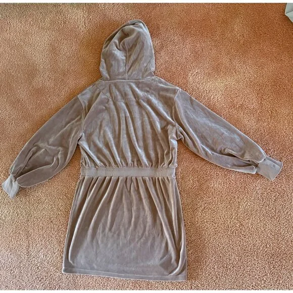 Like New Calvin Klein Velour Hooded Sweatshirt Mini Dress Brown L - Picture 4 of 12